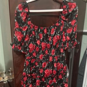 🌹🌹RED ROSES SHEER MINI BLACK DRESS - perfect for festivals 🌹🌹